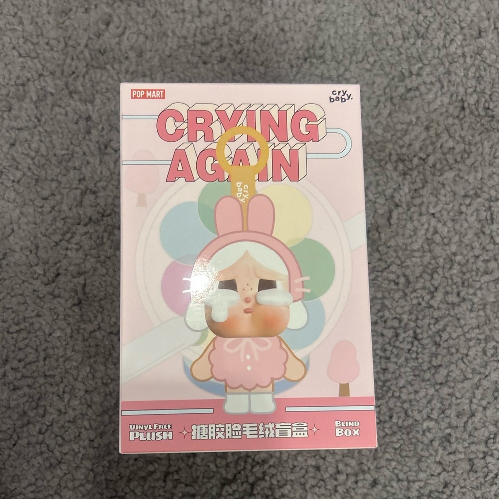 POP MART Crying Again Plush Keychain - Pink Bunny Figure